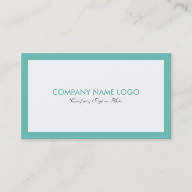 Simple Minimalistic White & Turquoise Border Business Card (Front)