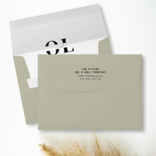 Simple MinimalistMonogram Green Sage Pre-Addressed Envelope