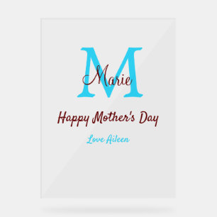 simple minimum jour mère bleu monogramme rose nom