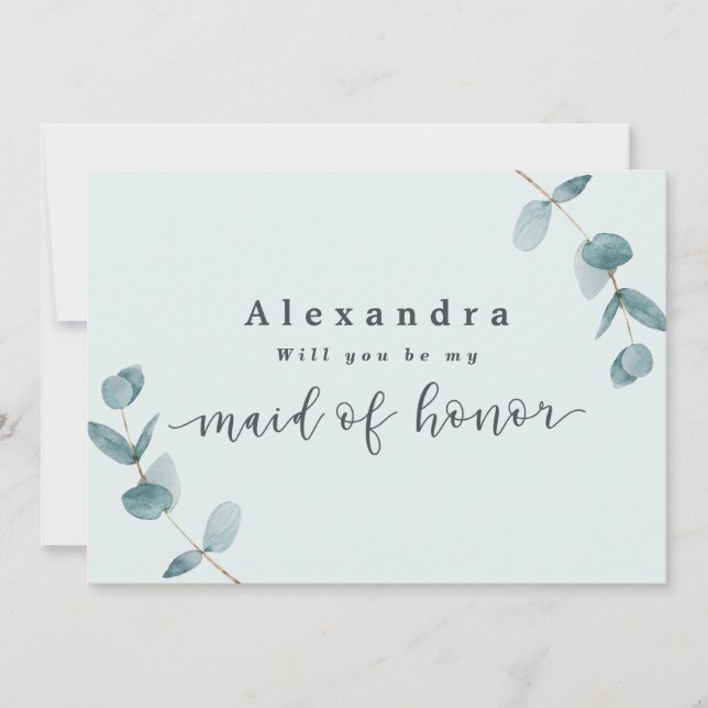 Simple Mint Eucalyptus Maid of Honour Proposal Car (Front)