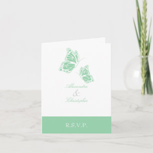 Simple Mint Green Butterfly RSVP Note Invitation