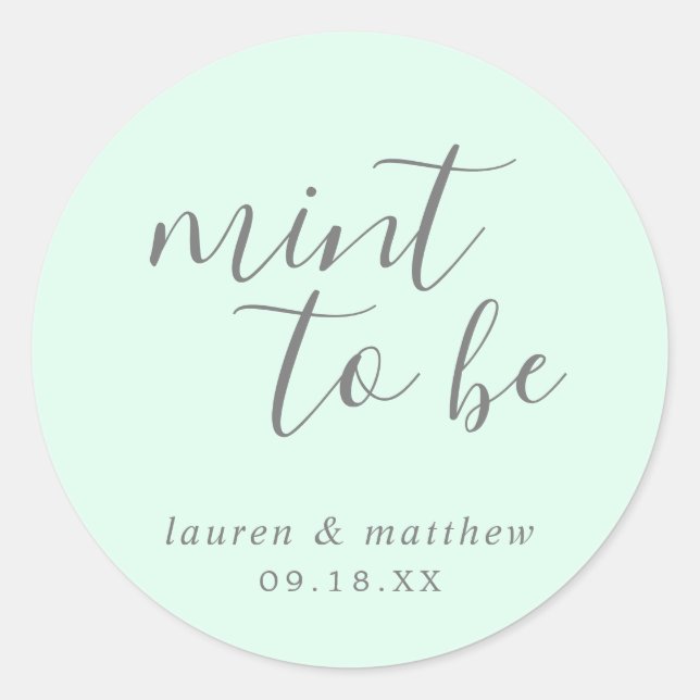 Simple Mint Green Elegant Wedding Classic Round Sticker (Front)