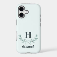 Simple Mint Green Eucalyptus Leaf Monogrammed
