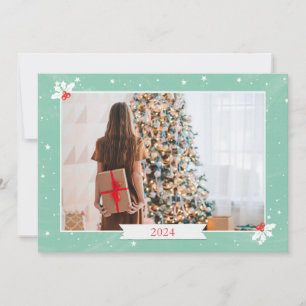 Simple Mint Green Merry Christmas Photo Card