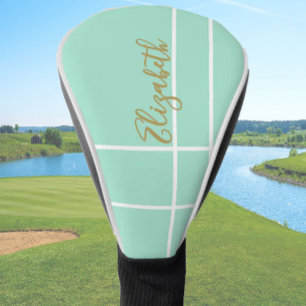 Simple mint green minimalist custom name ladies golf head cover