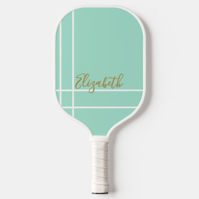 Simple mint green minimalist custom name ladies  pickleball paddle (Front)