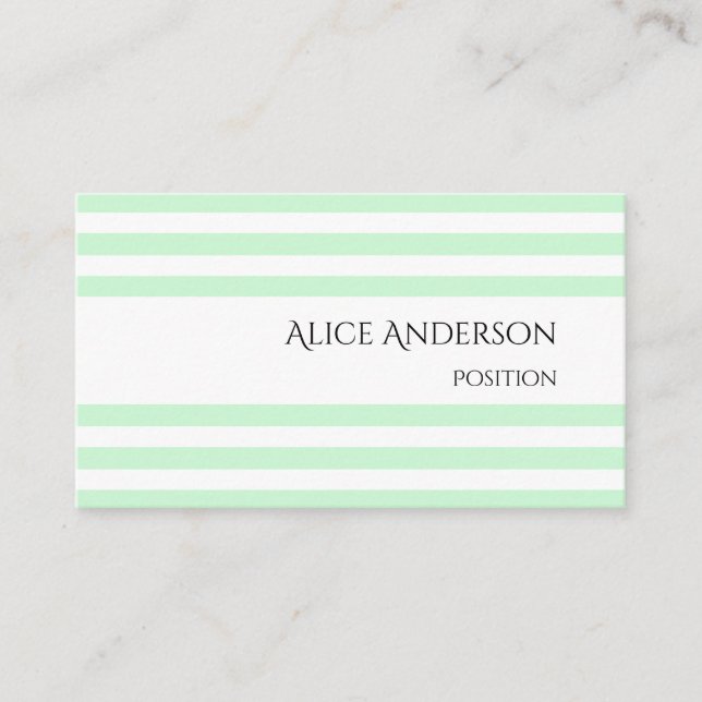 Simple Mint Green Pastel Stripes Geometric Chic  Business Card (Front)