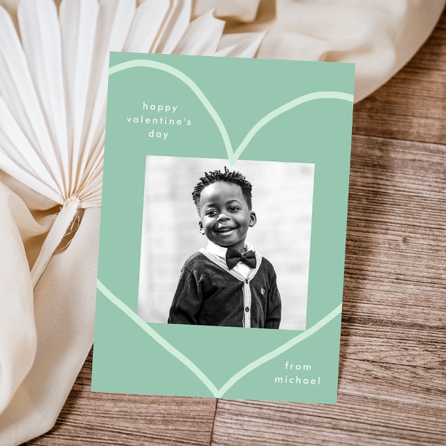 Simple Mint Heart Photo Classroom Valentine's Day Card (Creator Uploaded)