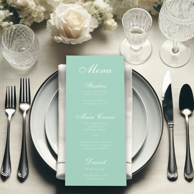 Simple Mint White Script Elegant Calligraphy Green Menu (Creator Uploaded)