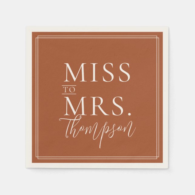 Simple Miss to Mrs Terracotta Bridal Shower Paper Napkin (Front)