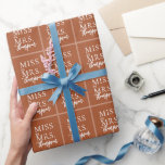 Simple Miss to Mrs Terracotta Bridal Shower Wrapping Paper<br><div class="desc">Designed to match our rustic botanical collection. Surprise the bride-to-be with a custom wrapping paper. The design features a simple design with a  header that reads miss to mrs enclosed by two squares</div>