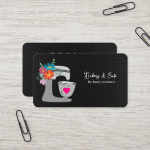 Simple Mixer Floral Cake Bakery Business Card