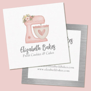 Simple Mixer Floral Cake Bakery Business Card