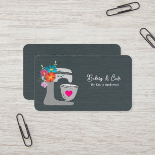 Simple Mixer Floral Cake Bakery Business Card