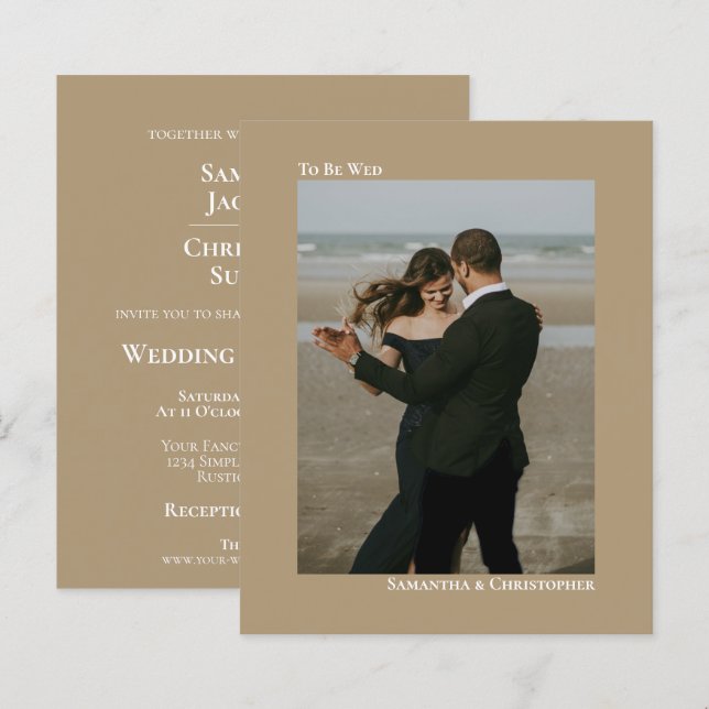 Simple Mocha Tan BUDGET Wedding Photo Invitation (Front/Back)