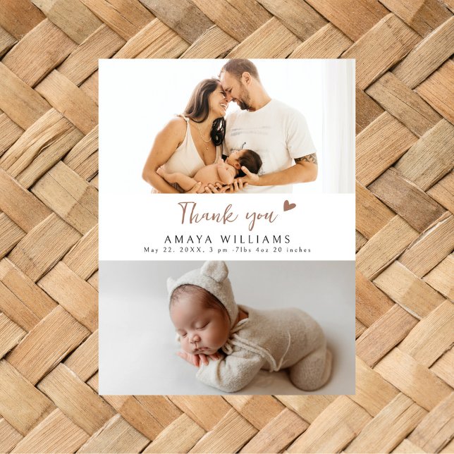 Simple Modern 2 Photo Modern New Baby Announcement Postcard (Creator Uploaded)