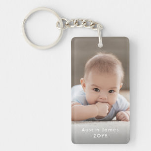Simple Modern 2 Photo White Text Overlay Keepsake Keychain