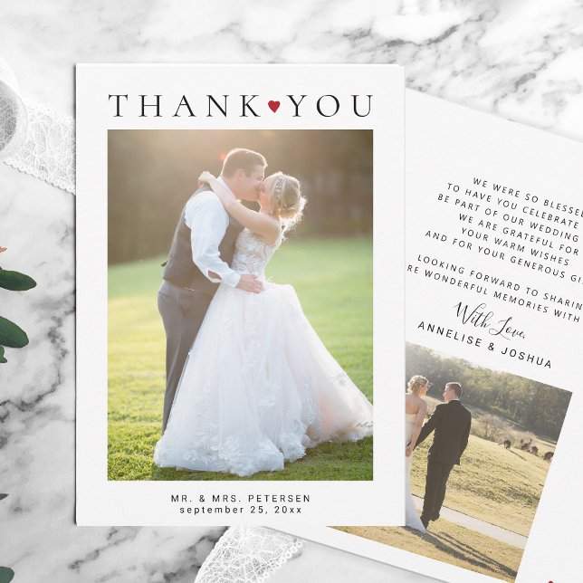 Simple modern 2 photos typography wedding thank you card (Creator Uploaded)