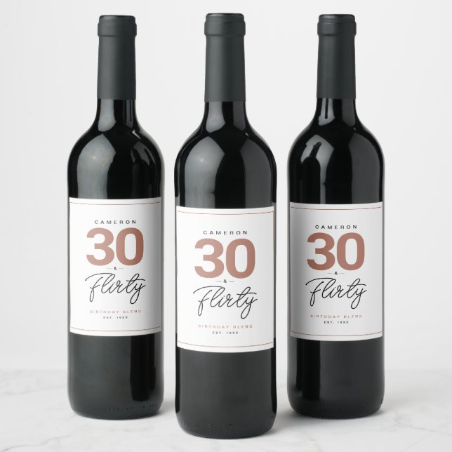 Simple Modern 30 Flirty Personalized Wine Label (Bottles)