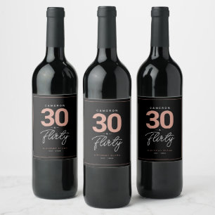 Simple Modern 30 & Flirty Personalized  Wine Label