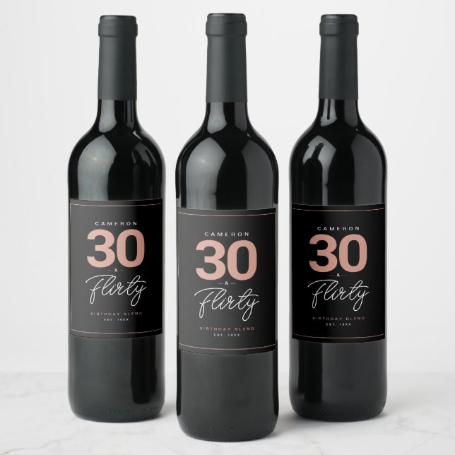 Simple Modern 30 & Flirty Personalized  Wine Label (Bottles)