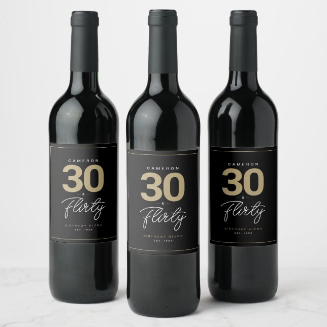 Simple Modern 30 & Flirty Personalized Wine Label (Bottles)