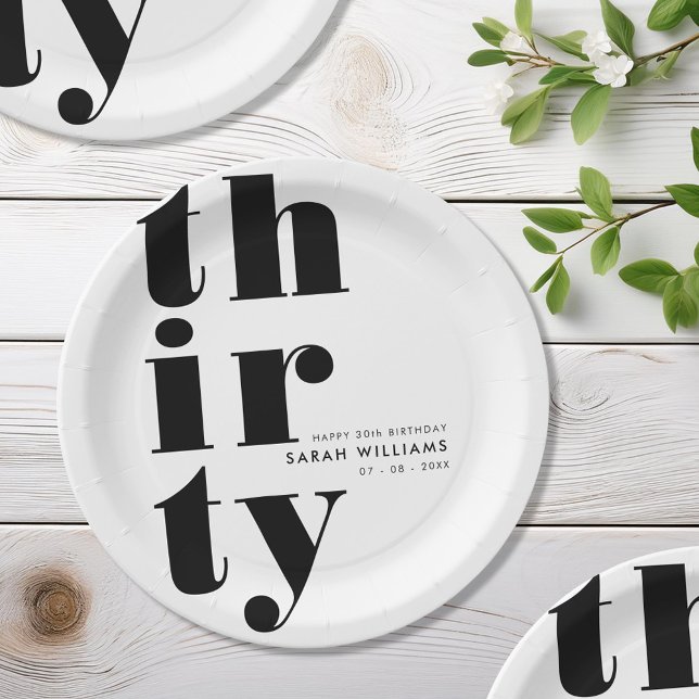 Simple Modern 30th Birthday Party Paper Plate (Creator Uploaded)