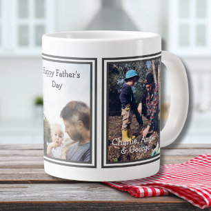 Simple Modern 3 Photo Happy Father's Day Large Coffee Mug