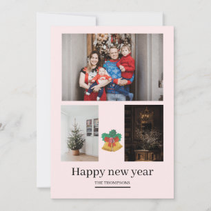 Simple Modern 3 photo new years Holiday Card