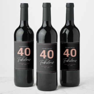 Simple Modern 40 & Fabulous Personalized Wine Labe Label