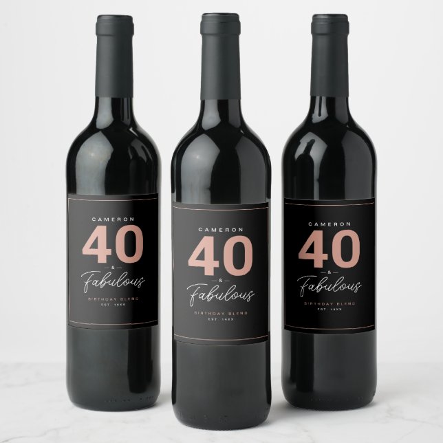 Simple Modern 40 & Fabulous Personalized Wine Labe Wine Label (Bottles)