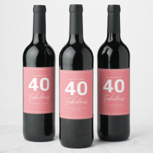 Simple Modern 40 & Fabulous Personalized Wine Labe Wine Label