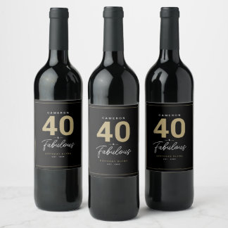 Simple Modern 40 & Fabulous Personalized Wine Label