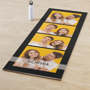 Simple Modern 4 Photo Collage Name Personalized   Yoga Mat