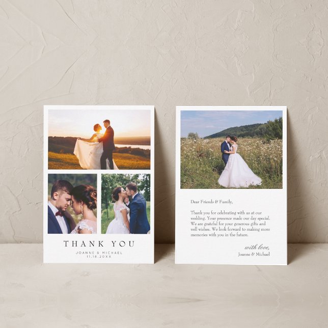 Simple Modern 4 Photo Wedding Thank You Card (Creator Uploaded)
