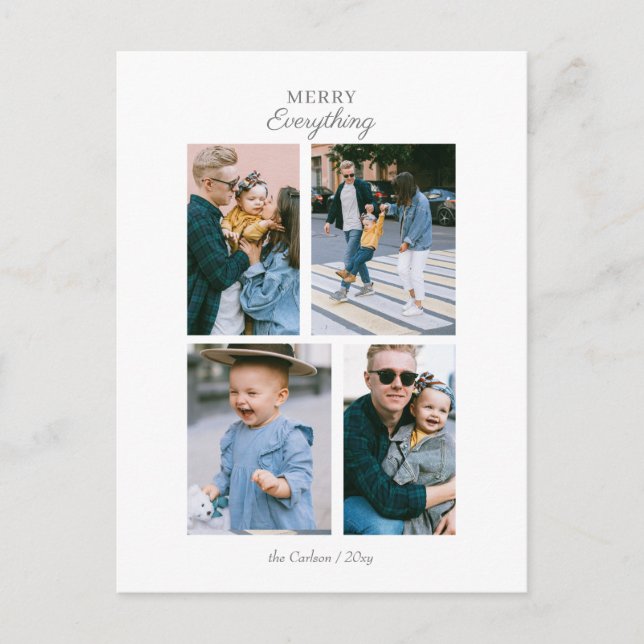 Simple Modern 4 photos Collage Custom Holiday Postcard (Front)