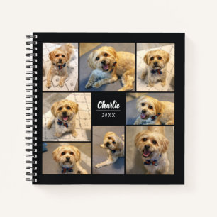Simple Modern 8 Photo Pet Collage   Black Notebook