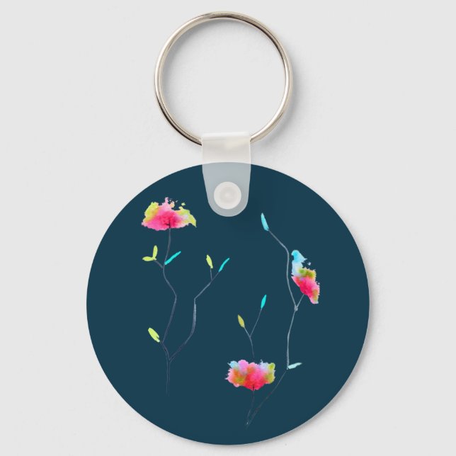 Simple modern abstract Japanese pink flower Keychain (Front)