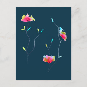 Simple modern abstract Japanese pink flower Postcard