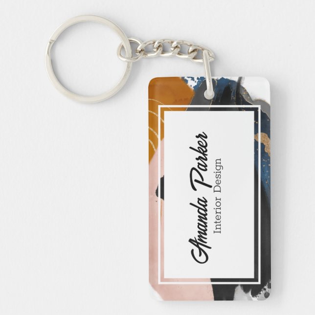 Simple Modern Abstract QR Code Business Card Keychain (Front)