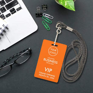 Simple Modern Add Logo Orange VIP Pass Badge