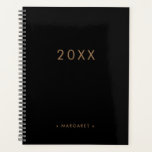 Simple Modern All Black Gold Personalized Planner<br><div class="desc">Simple Modern All Black Gold Personalized Planner</div>