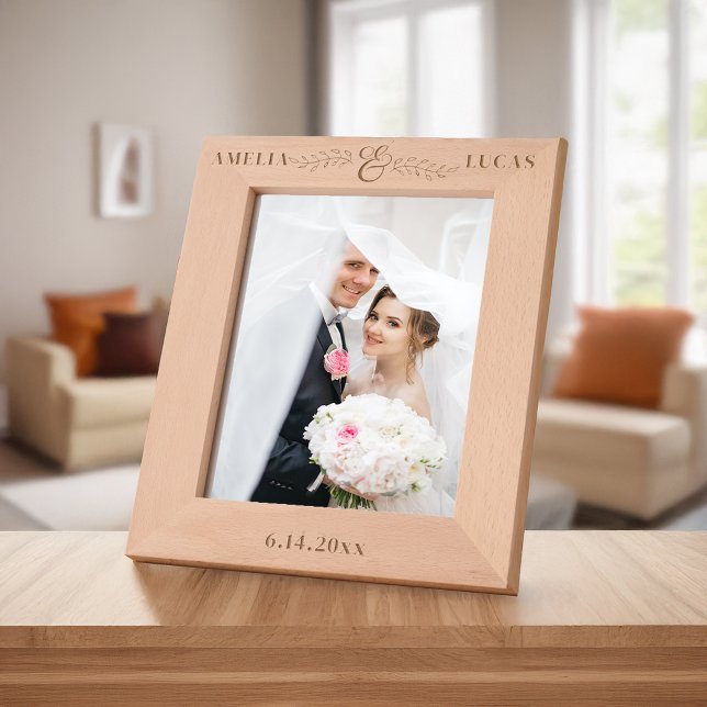 Simple Modern Ampersand & Leaves Personalized Etched Frames (Creator Uploaded)