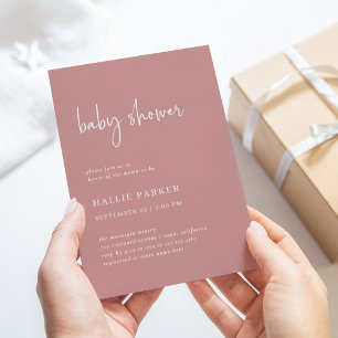 Simple Modern and Minimal   Dusty Rose Baby Shower Invitation