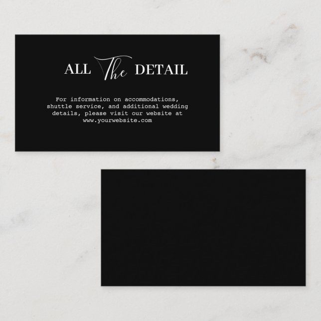 Simple Modern and Minimalist Black Wedding Details Enclosure Card (Front/Back)