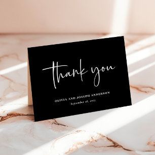Simple Modern and Minimalist Black   Wedding Thank You Card