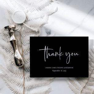 Simple Modern and Minimalist Black   Wedding Thank You Card