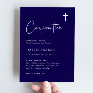 Simple Modern and Minimalist Blue   Confirmation Invitation