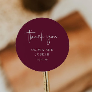 Simple Modern and Minimalist Burgundy Wedding Classic Round Sticker