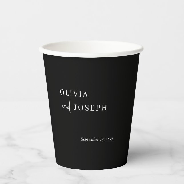 Simple Modern and Minimalist | Dark Black Wedding Paper Cups (Front)
